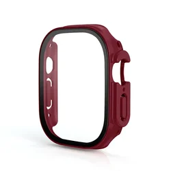 Premium HD Tempered Glass Screen Protector with Rugged Case for Apple Watch Ultra - 49mm Drop-Resistant Shell (Wine red)