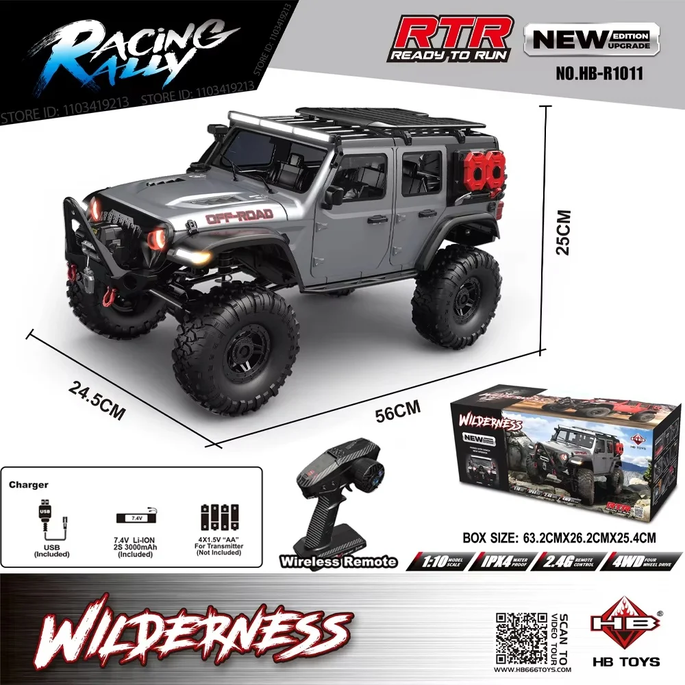 2025 New Upgrade HB-R1011 Jeep Rubicon Recon Rc Car 1:10 Full Scale Model Climbing Car High Speed Off-Road Vehicle 2