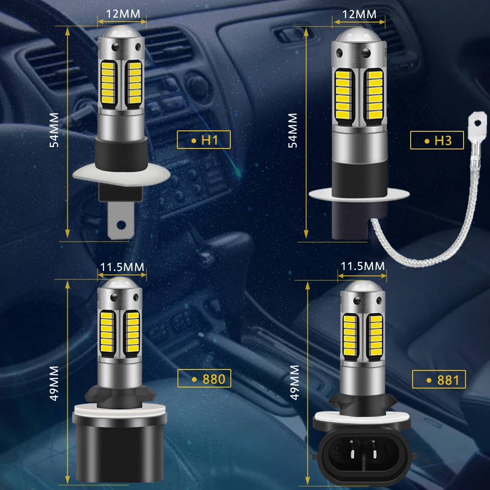 2개 880 881 H27W/2 PGJ13 PG13 고출력 LED 자동차 전구 H27 자동차 안개등 DRL 주간 주행등 차량 외부등 백색 12V