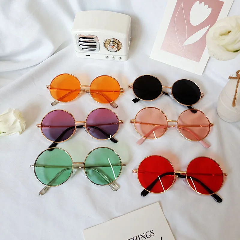 New round frame children's sunglasses baby stand glasses fashion metal sunglasses
