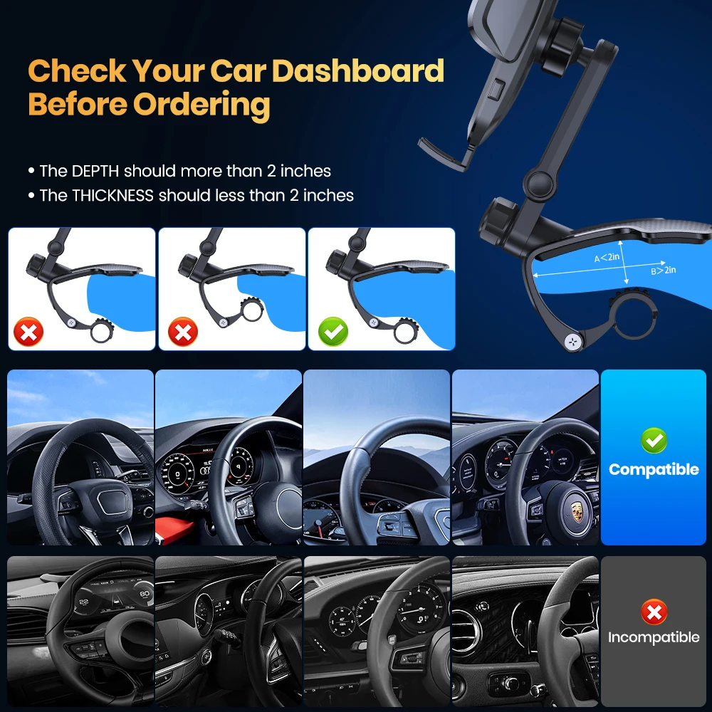Car Dashboard Mobile Phone Holder 360 Degree Rotation Universal Dash Clip Cellphone Mount 4-7 inch Smartphones phone holder