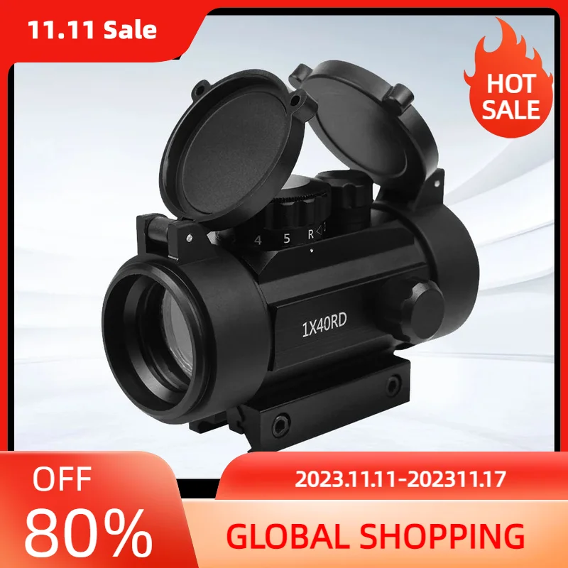 1x40 Red Dot Sight Tactical Scope with Lens Cap 20mm/11mm Rail Mount