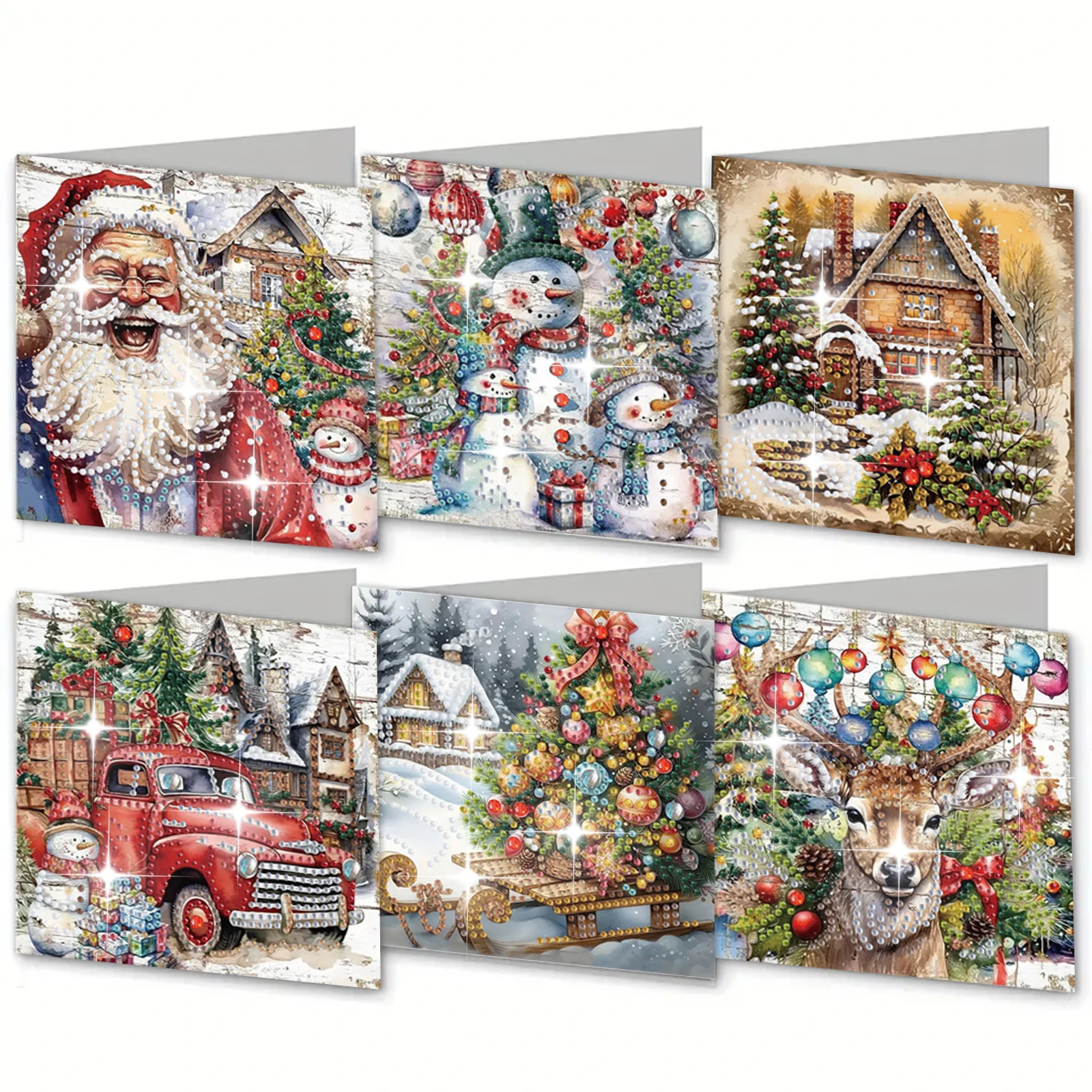 6 piece DIY diamond painting set Christmas theme greeting card unique design irregular shape diamonds diamond painting diamond painting accessories painting set