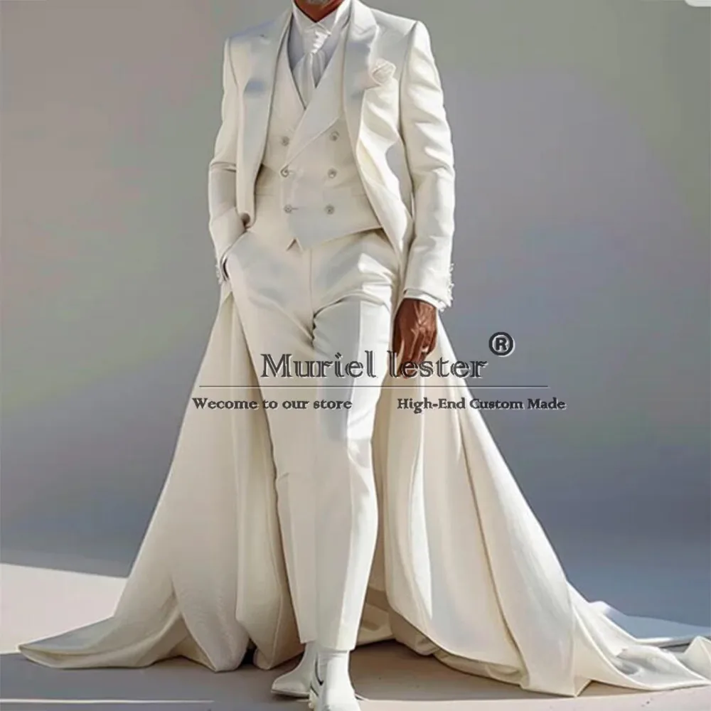 Formal Groom Wear Wedding Tuxedo Tailored Made Jacket Long Tail Vest Pants 3 Pieces Man Business Banquet Prom Blazer Chic Dress 2