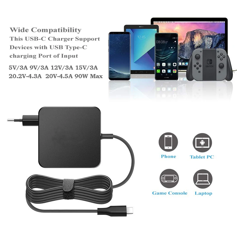 90W USB C laptop charger Type C Power Delivery PD Wall Charger 87W for MacBook Pro Air HP Dell ASUS Lenovo Ipad Pro EU Plug