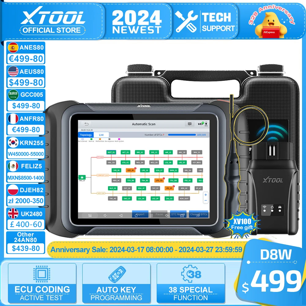 Scanner Diagnostic Auto XTOOL D7S/D7W/D8S/D8W - Bidirectionnel, Codage ECU - Mises à Jour 3 Ans - Occasion