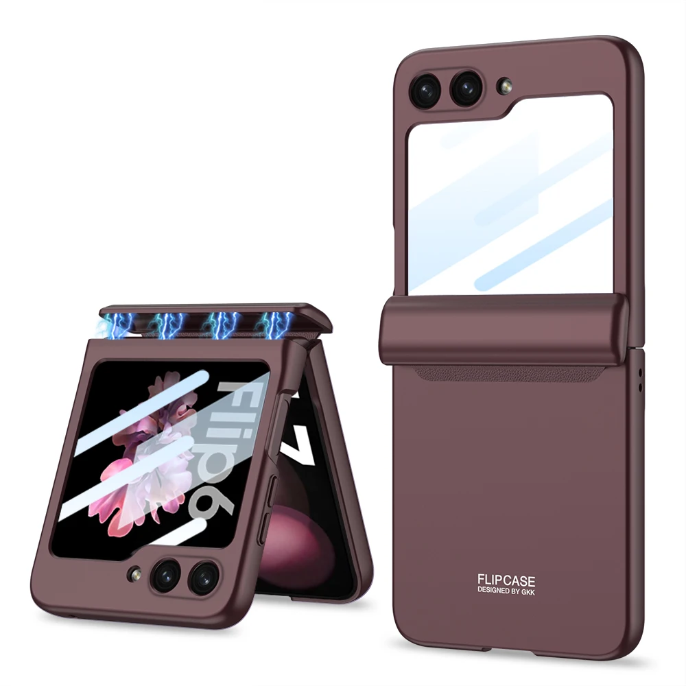 Magnetic Hinge Protection Matte Shockproof Hard Phone Case with Outer Screen Glass