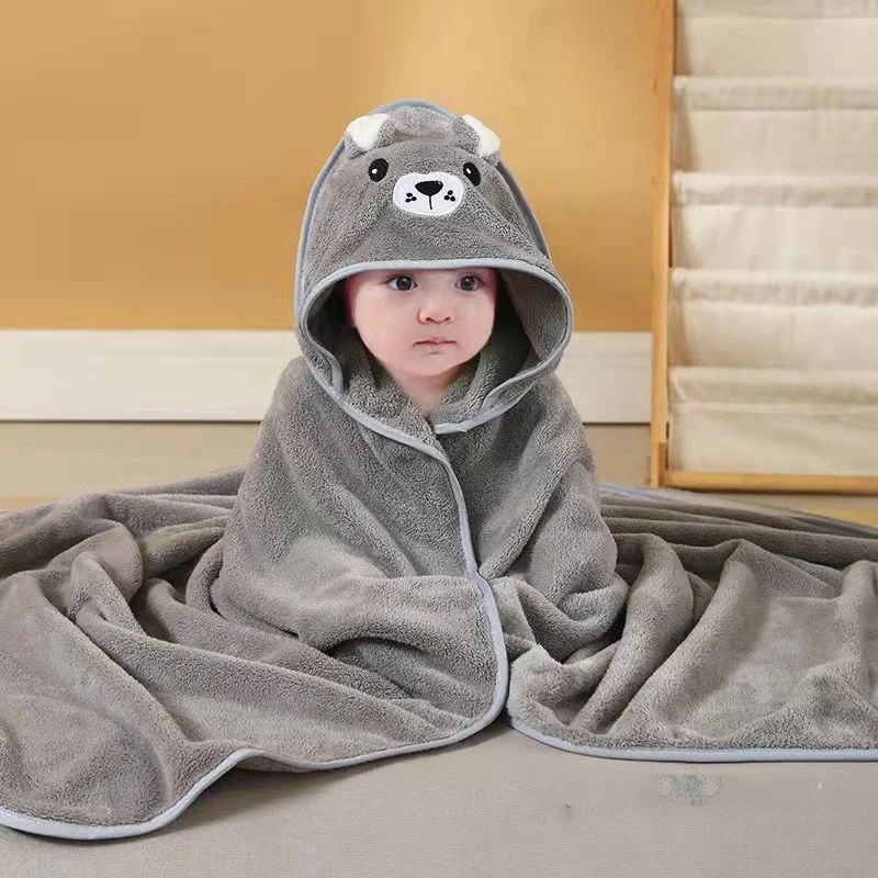 Cartoon Baby Cloak Poncho Mother and Baby Bag Coral Fleece Bath Hooded Cusheet towel cloak