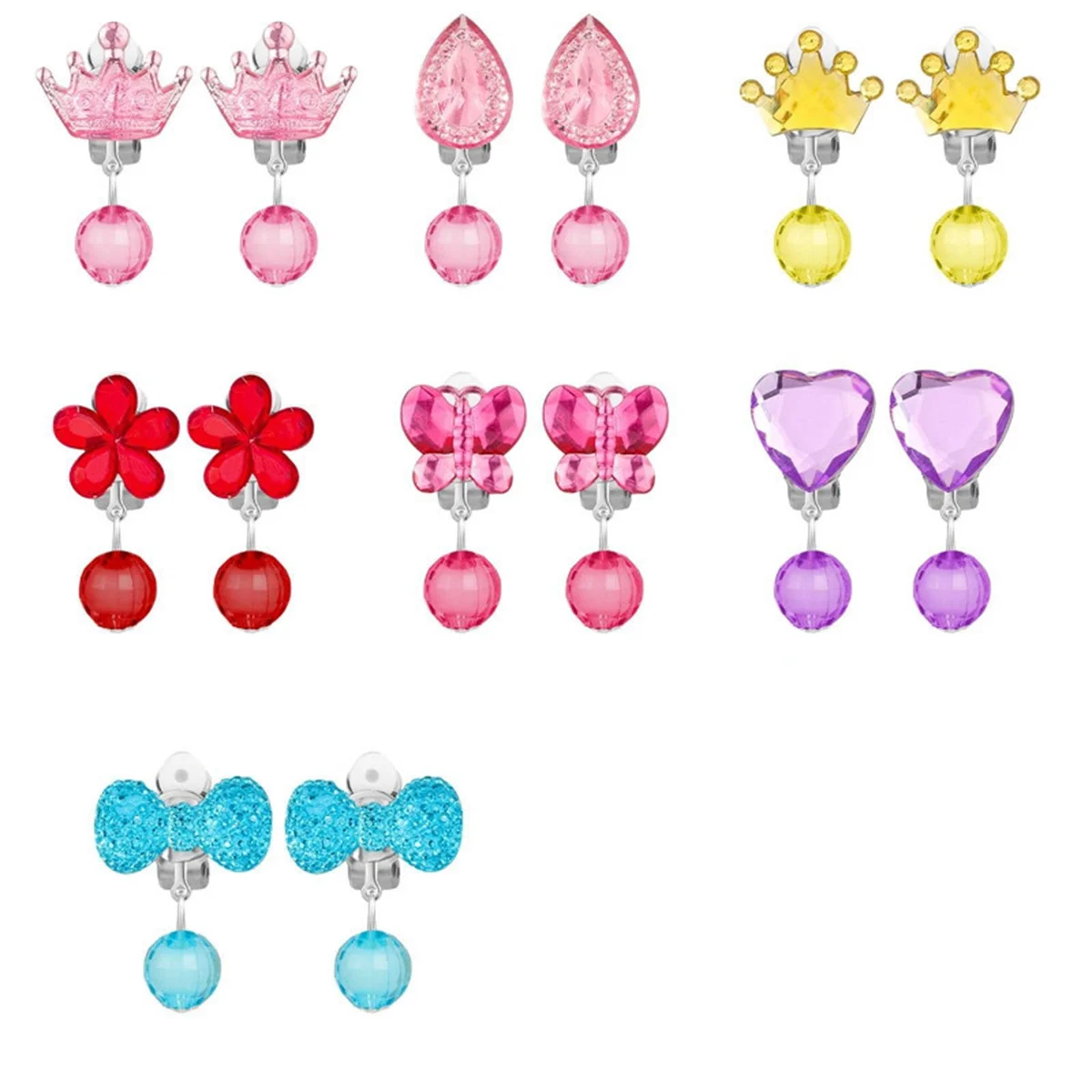 Korean Style Kids Ear Clip 7 Pairs Lovely Cartoon Animal Ear Clip No Piercing Earring Ring for Girls Children Gift Jewelry