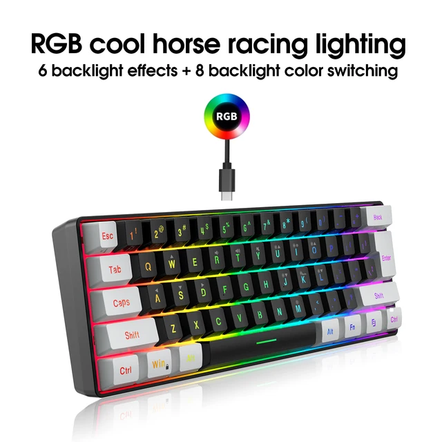 Kit de Teclado e Mouse com Fio RGB, Combos de Mouse Retroiluminado,  Compatível com PUBG, Casa, Jogo, Escritório, 61 Chaves