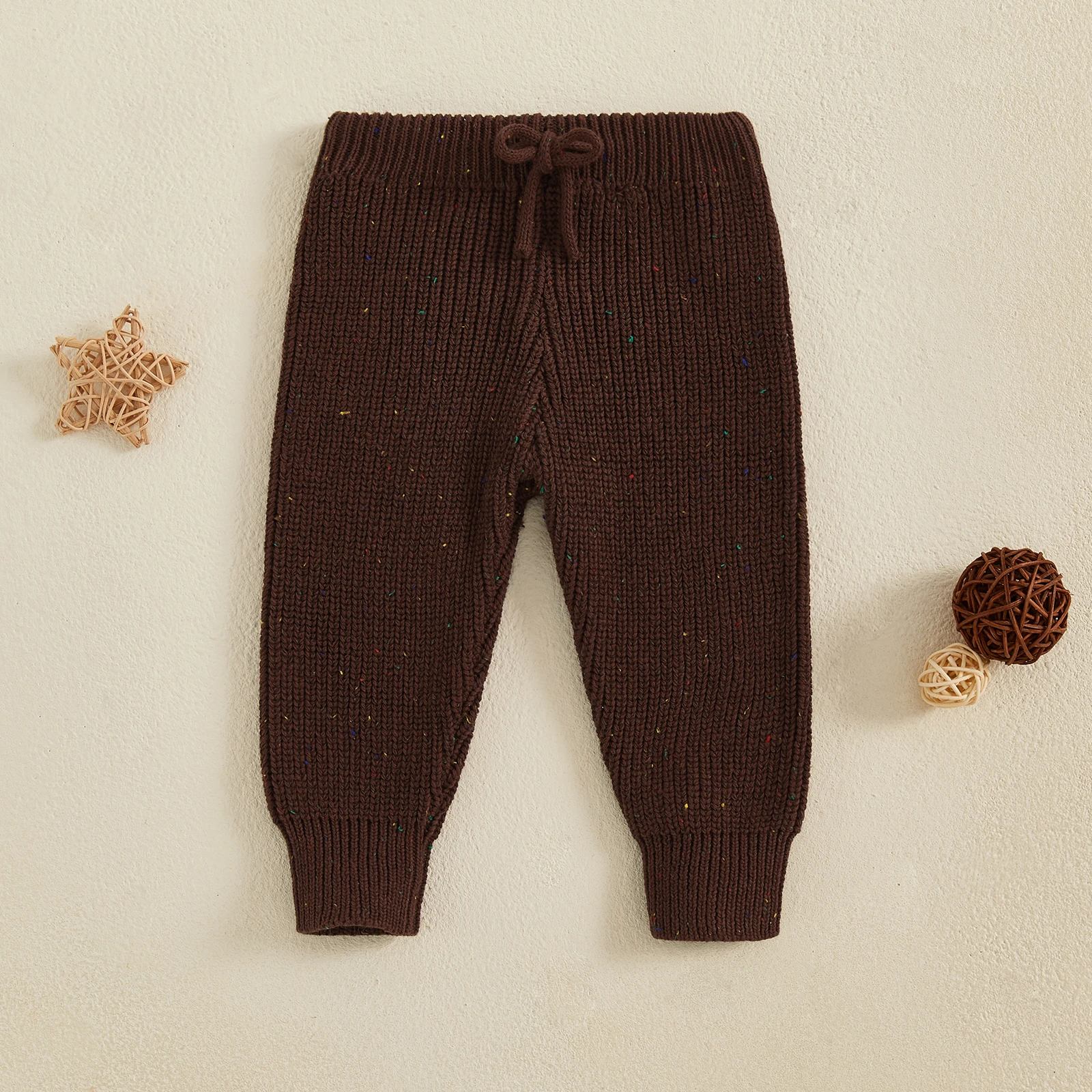 Winter Warm Toddler Infant Knit Sweater Pants for Girl Boy Contrast Color Drawstring Elastic Casual Children Long Trousers