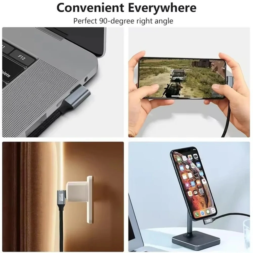 100W PD 고속 충전 케이블 5A 타입 USB C 3.1 Gen 2 남성-여성 연장 코드 90도 각도 10Gbps USB C 연장 데이터 케이블