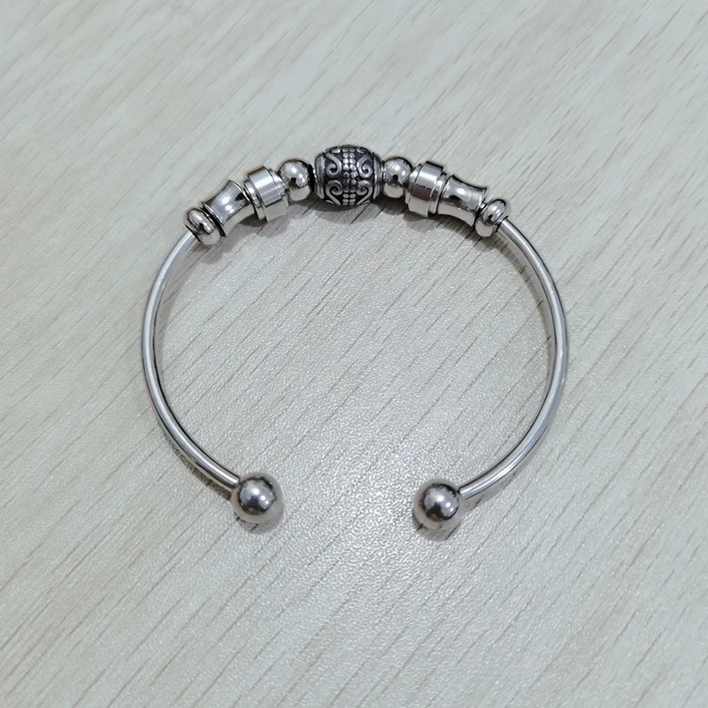 Metal Stainless Steel Classic Jewelry Unisex High Quality Smooth Double Ball Head Waterproof Accessories Vintage Open Bracelet 5