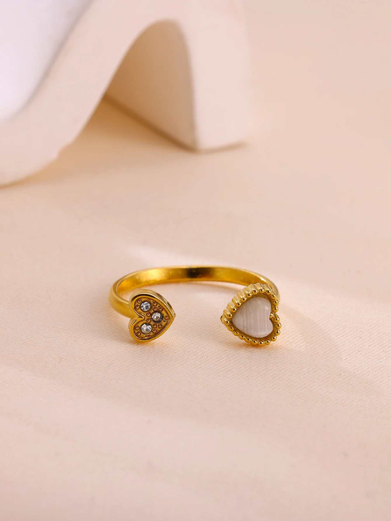 Luxury Elegant Zircon Heart Rings for Women 18K Gold Plated Stainless Steel