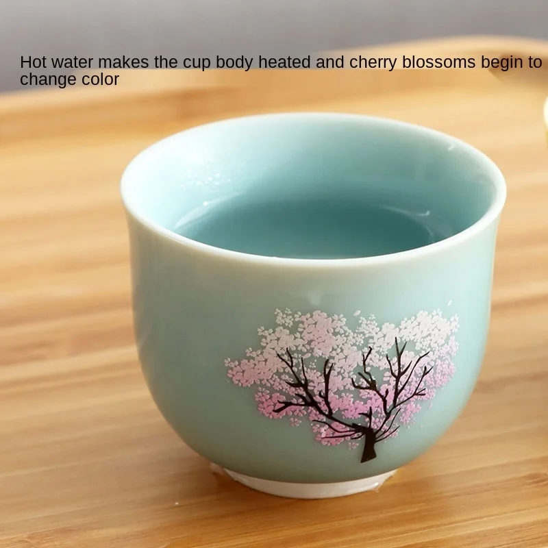 Thermochromic Cup Sakura Tea Cup Ceramic Kung Fu Tea Cupjapanese Style Kiln Master Changing Color