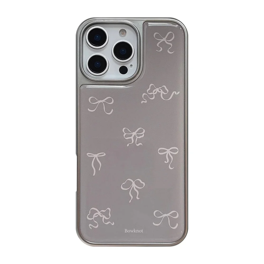 Full Screen Pink Grey Bowknot Electroplated Resin Phone Case Back Cover