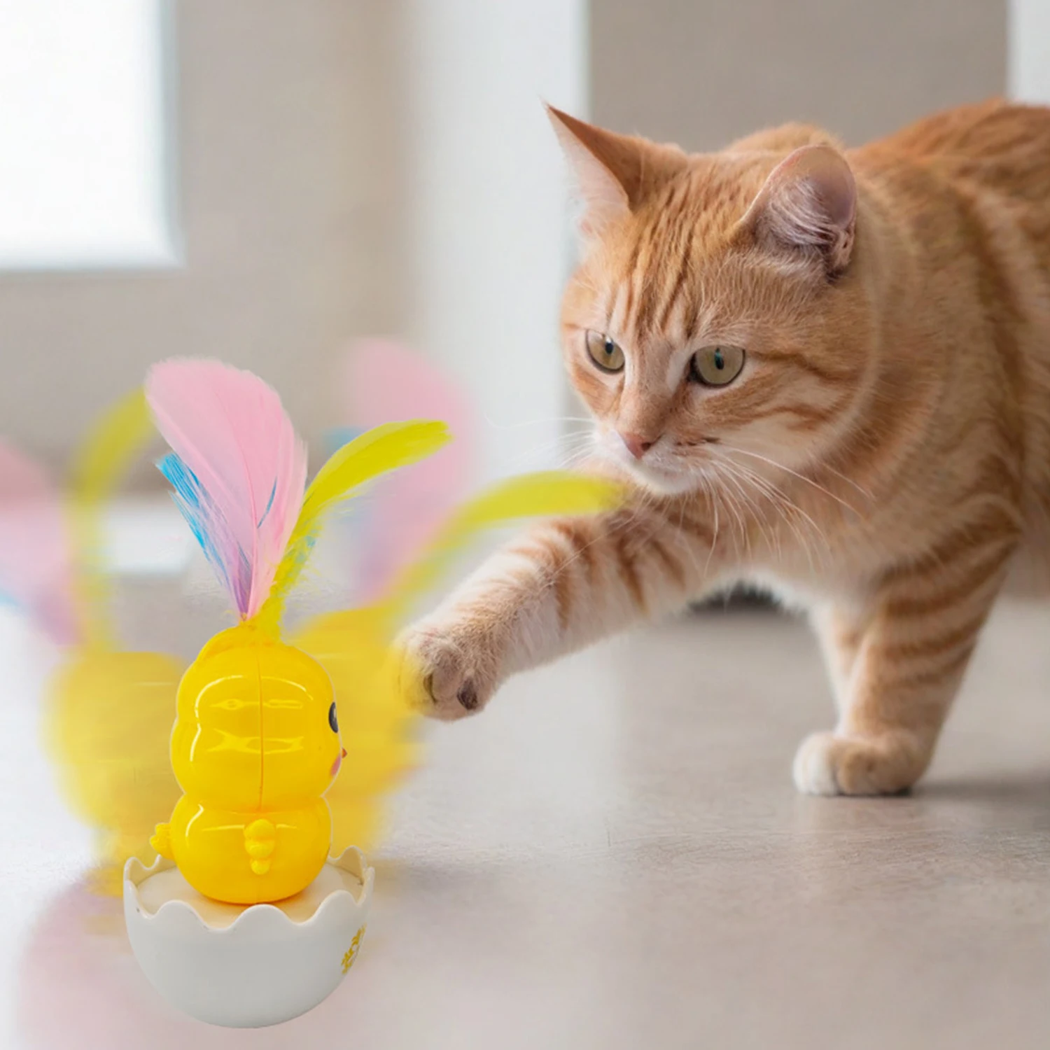 Cat Interactive Toy Colorful Feather Tumbler Cat Teaser Cat self-entertainment Scratching Ball Rocker Rotating Ball - PeticaDeals