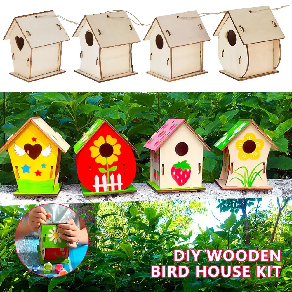 Pestrý DIY dřevěný birdhouse soupravy pro děti umění řemesel malba hand-on schopnost obdělávání birdhouse accesorios para pajaros