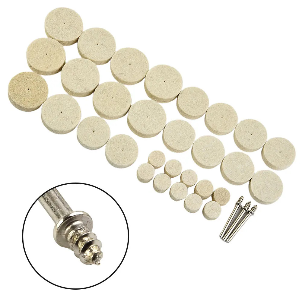 33-teiliges Set aus Wollfilz-Polierscheiben, Polierpads, Schmuckspiegelpolierpads mit 3mm Schaft für Bohrmaschinen und Rotationswerkzeuge – Detail 11