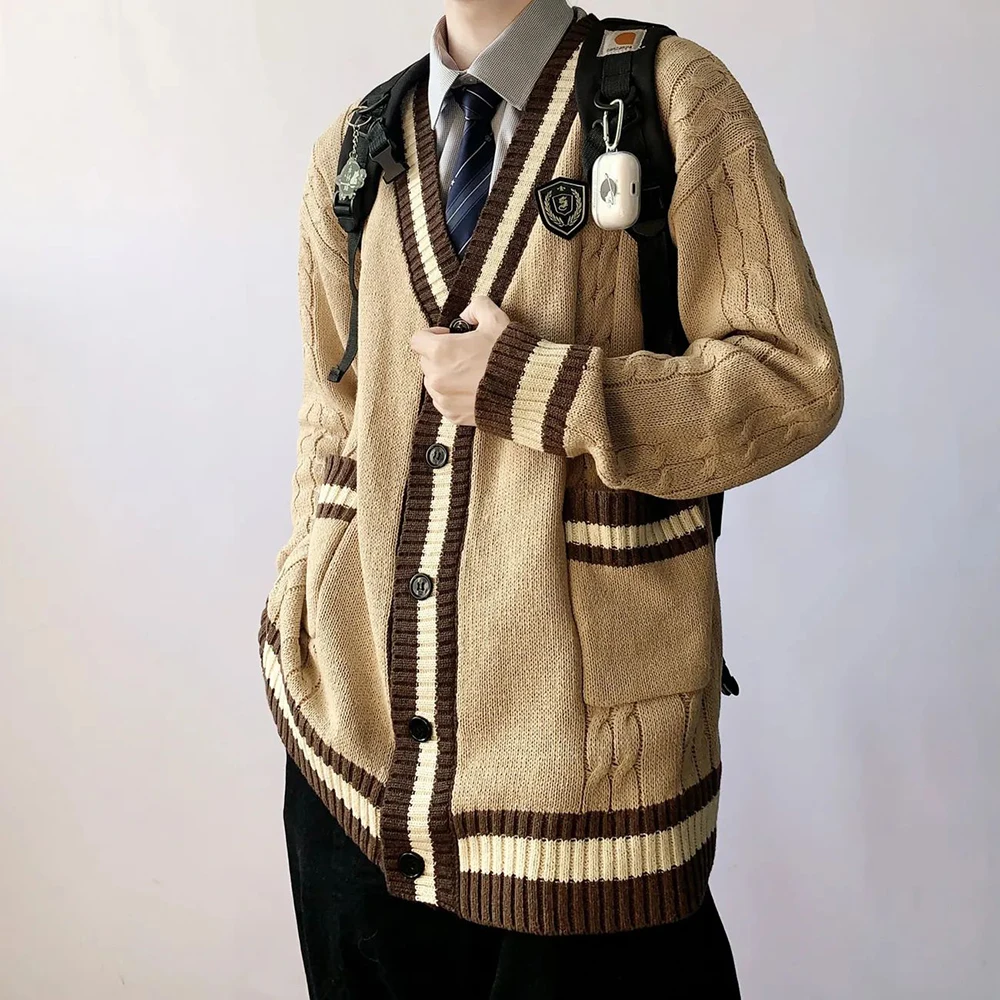 

Mens Autumn Winter Harajuku Japanese Trendy Knitted Sweater Genderless College Style Fashion Casual Retro Couple Sweater Unisex