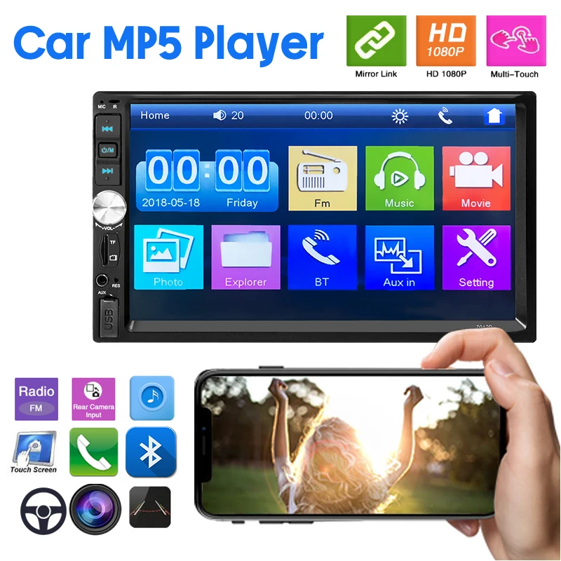 

Car Radio 2 Din 7 Inch HD Touch Screen Mirror Link Bluetooth Universal USB TF MP4 MP5 AUX IN Player Audio car Stereo