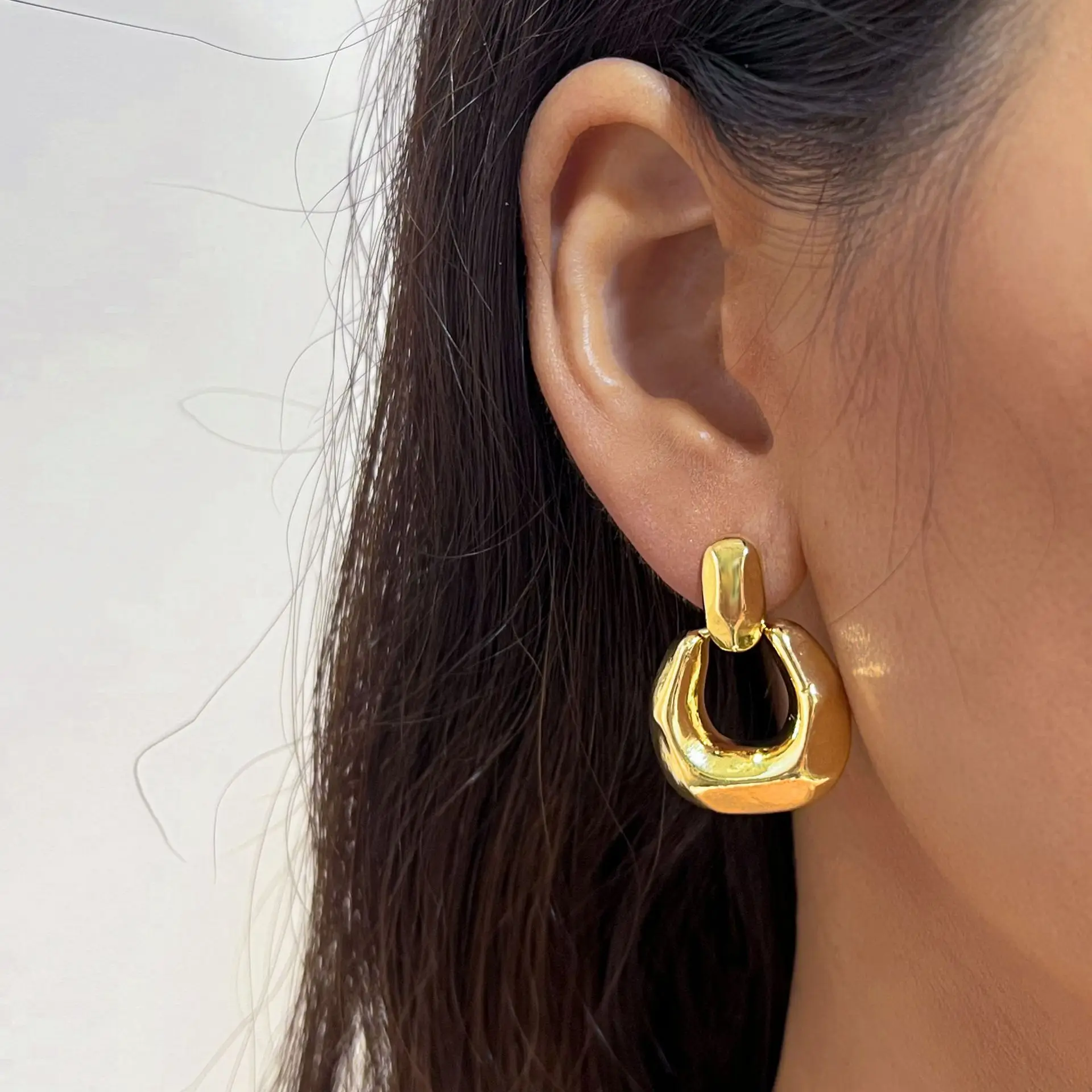 Women Earrings New Fashion Double Heart Earrings Luxury Trendy Gold Color Smooth Metal Love Drop Earring 2023 Jewelry Party Gift