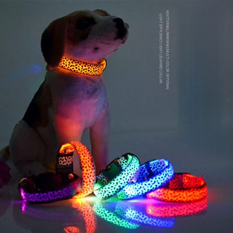 Pet LED Luminous Collar For Dog Adjustable Leopard Glow Cat Collar Night Safety Teddy Golden Retriever For Walking Dogs dog collar pet collar