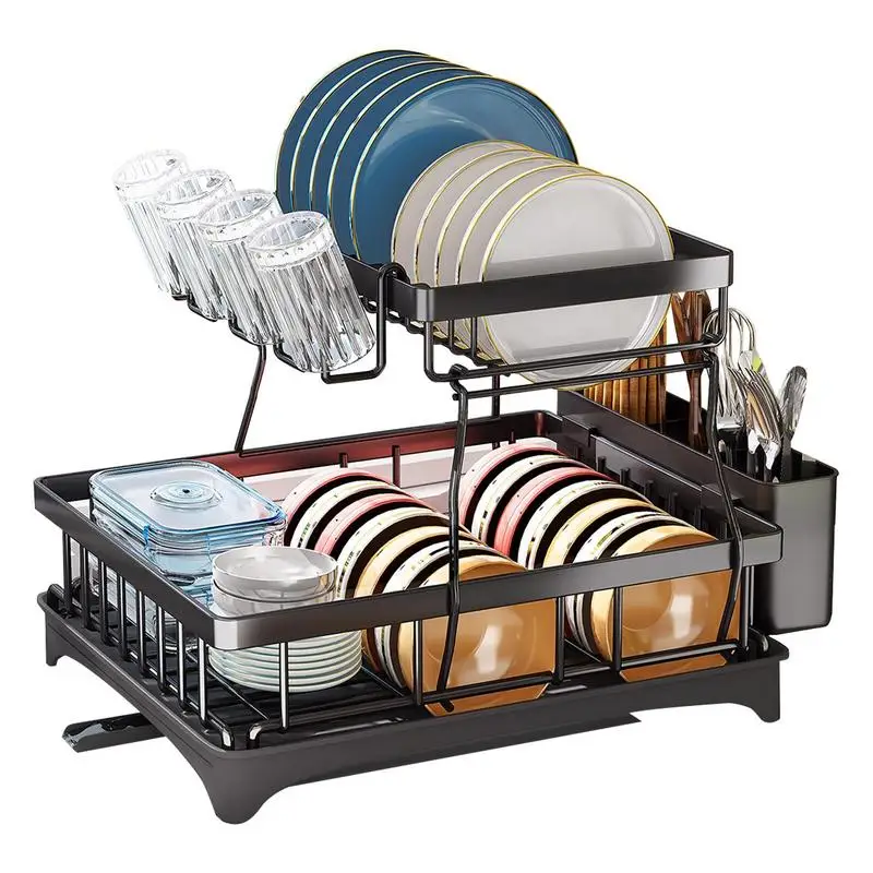 

Drying Rack For Dishes Detachable 2 Tier Dish Rack And Drainer Set Stainless Steel Dish Holder With Drainage Wine Glass Holder