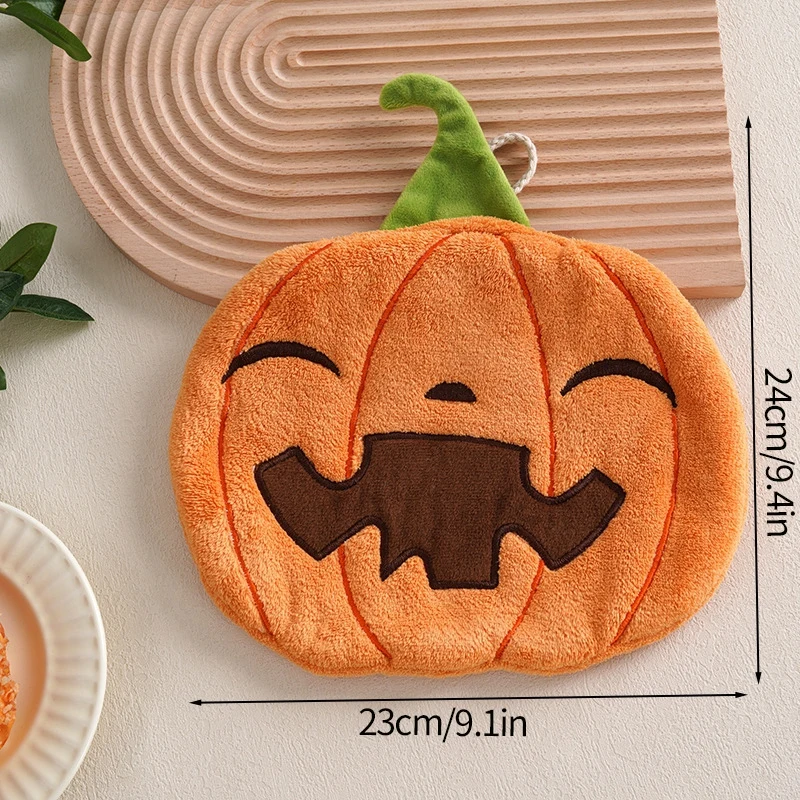 Black Cat Cartoon Hand Towel - Soft & Absorbent Coral Fleece for Kids - Halloween Pumpkin Design for Bathroom & Kitchen Use