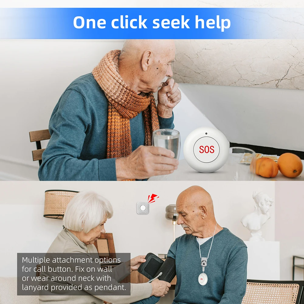 Wireless SOS Button Caregiver Page Emergency Medical Alert System For Seniors Patients Elderly At Home Panic Button