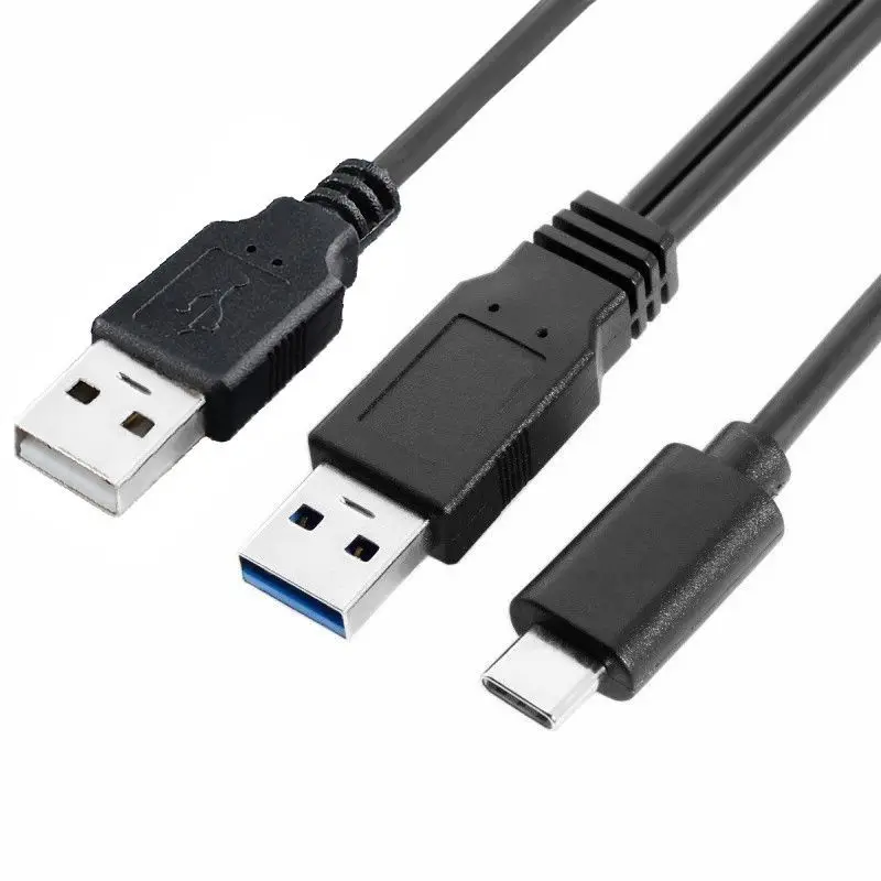 Usb 3.0 Mobile Hard Drive Cabo am Macho para Tipo-c Macho Dual Y-shaped Cabo de Transmissão de Dados Alimentação até 5gbps