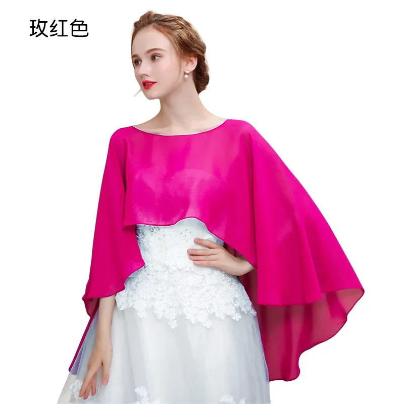 

2024 Spring Summer New Chiffon Solid Color Pullover Cloak Lady Thin Shawl Women Sunscreen Cover Arms Poncho Capes Rose Red