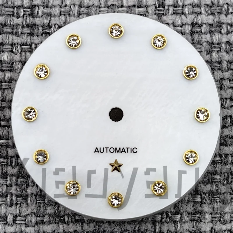 Elegant 24.5mm White Mother of Pearl Women's Watch Dial with Star Sign and Diamond Index