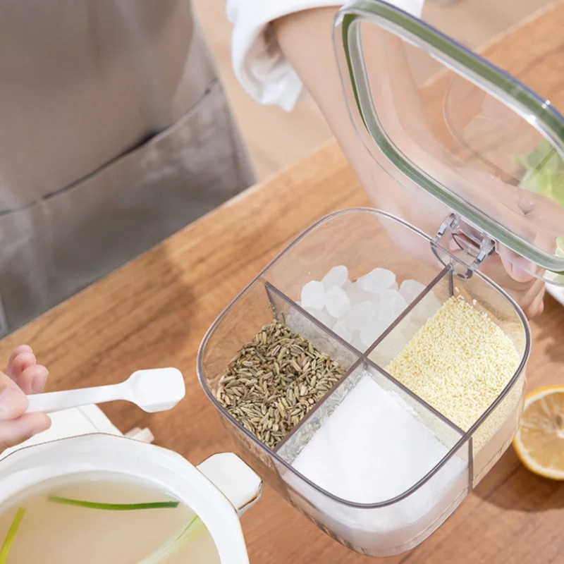 4 Grids Seasoning Box Transparent Lid Salt Pepper Seasoning Jar Household Sugar Condiments Storage Container Kitchen Gadgets seasoning jar salt shaker spices bottle salt pepper shakers