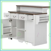 Rolling Kitchen Island with Power Outlets, 3 Drawers & 4 Door Shelves, Mobile Cart for Dining Room & Kitchen, White
