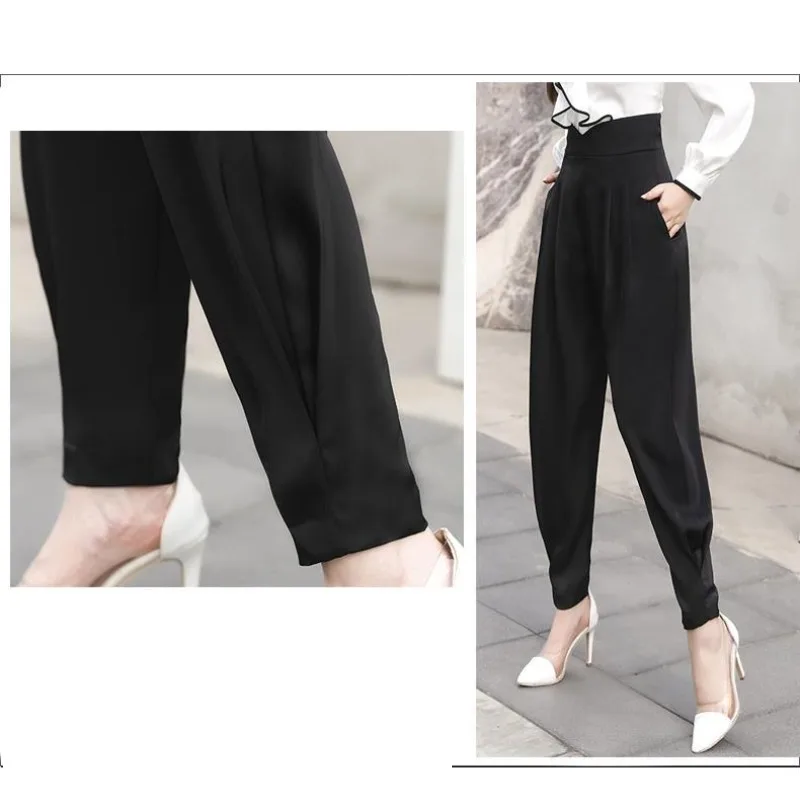 Women's Clothing Solid Color High Waisted Pockets Casual Spring Summer Straight Pencil Trouser Suits Korean Fashion Pants