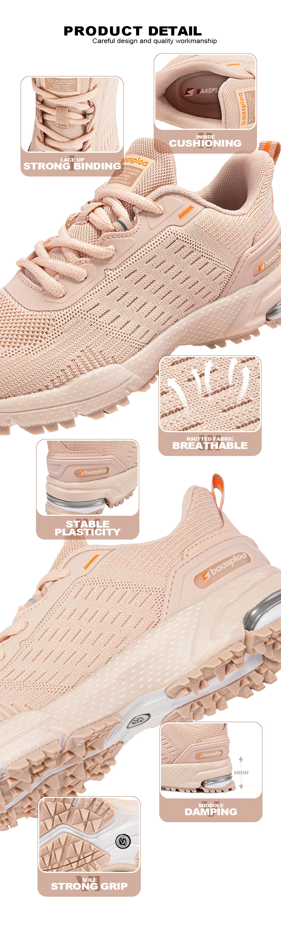 Baasploa Women Running Shoes Fashion Lightweight Sport Shoes Women Breathable Mesh Casual Sneakers Non-Slip New Arrival