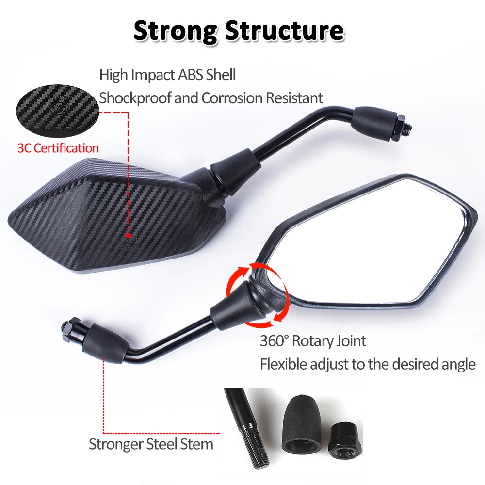 Motorcycle Rear View Mirror with 7/8'' Handlebar Mount Clamp Carbon Fiber Convex Mirrors for Motocross ATV Scooter motorcycle handle bar mirror