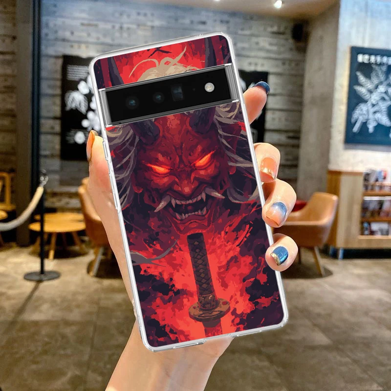Clear Phone Case with Samurai Ghost Face Design - Soft TPU Cover