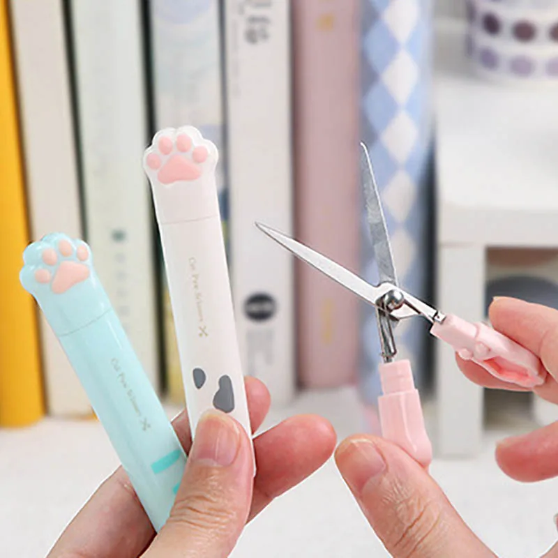 1Pcs Cute Multifunctional Hand Scissors Folding Design Mini Portable Kawaii Cat Paw Art Scissors School Stationery Novelty