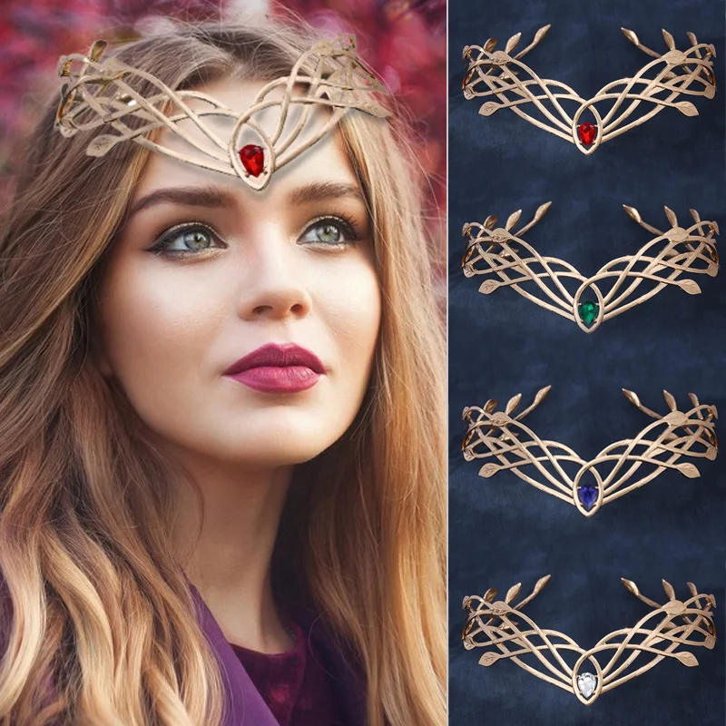 Goddess Cosplay Forehead Round Elves Crowns Tiara Women Man Vintage Leaf Headband Bridal Hair Accessories Crown Wedding Headwear hair accessories,bridal hair accessories,crown headband