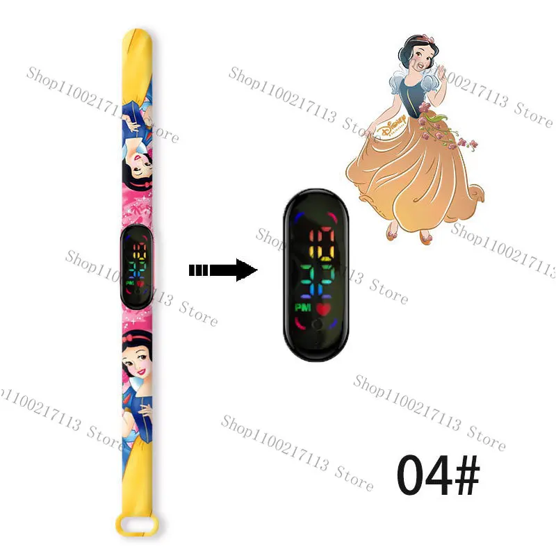 Disney Snow White children's watches anime figure Cinderella Belle princess LED touch waterproof electronic kids watch gifts 4
