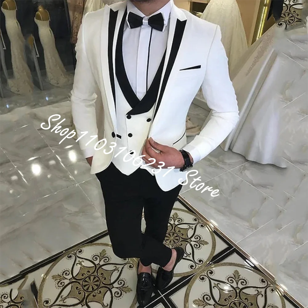 

Elegant Custom Male Suits Blazers For Party Prom 3 Pieces Suits For Men Groom Wedding Suits Peak Lapel Men Tuxedos Costume Homme