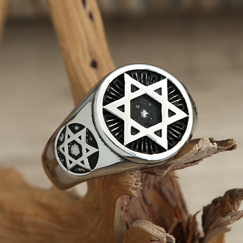 Vintage Punk Star of David 316L Stainless Steel Ring for Men Biker Rings Fashion Jewelry Gift stainless steel ring finger ring