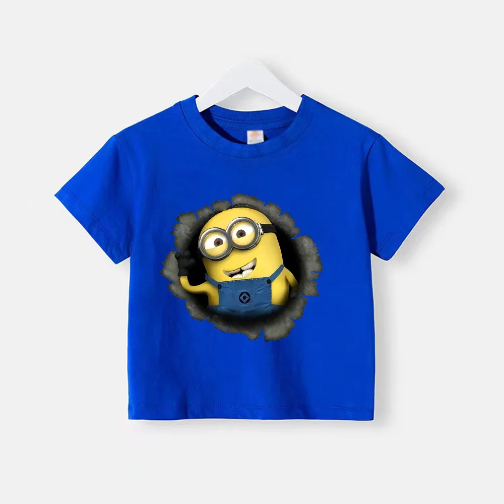 thumbnail image 1 of Camiseta de verano 100 % algodón para adolescentes, camisetas para niños con estampado sencillo de Minions de dibujos animados, camisetas de cuello redondo para bebés, ropa de manga corta para niños y, 1 of 5