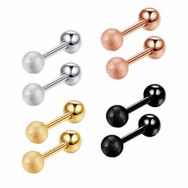 2Pcs Medical Titanium Steel Stud Earring Frosted Small Ball Screws Small Earrings Unisex Ear