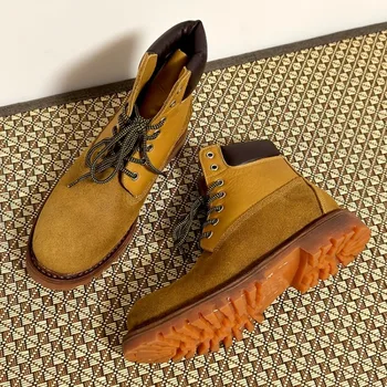 British Style Work Motorcycle Boots Men's Shoes Outdoor Waterproof Thick Sole Cowhide Casual Oxford Desert Boots Male Brown