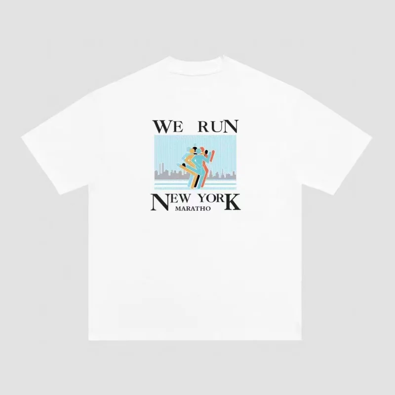 

AW Wang Men's T-Shirt Women's T-Shirt Marathon Print Pattern Loose Short Sleeve Off White T-Shirt Top Spring Summer 2024 New