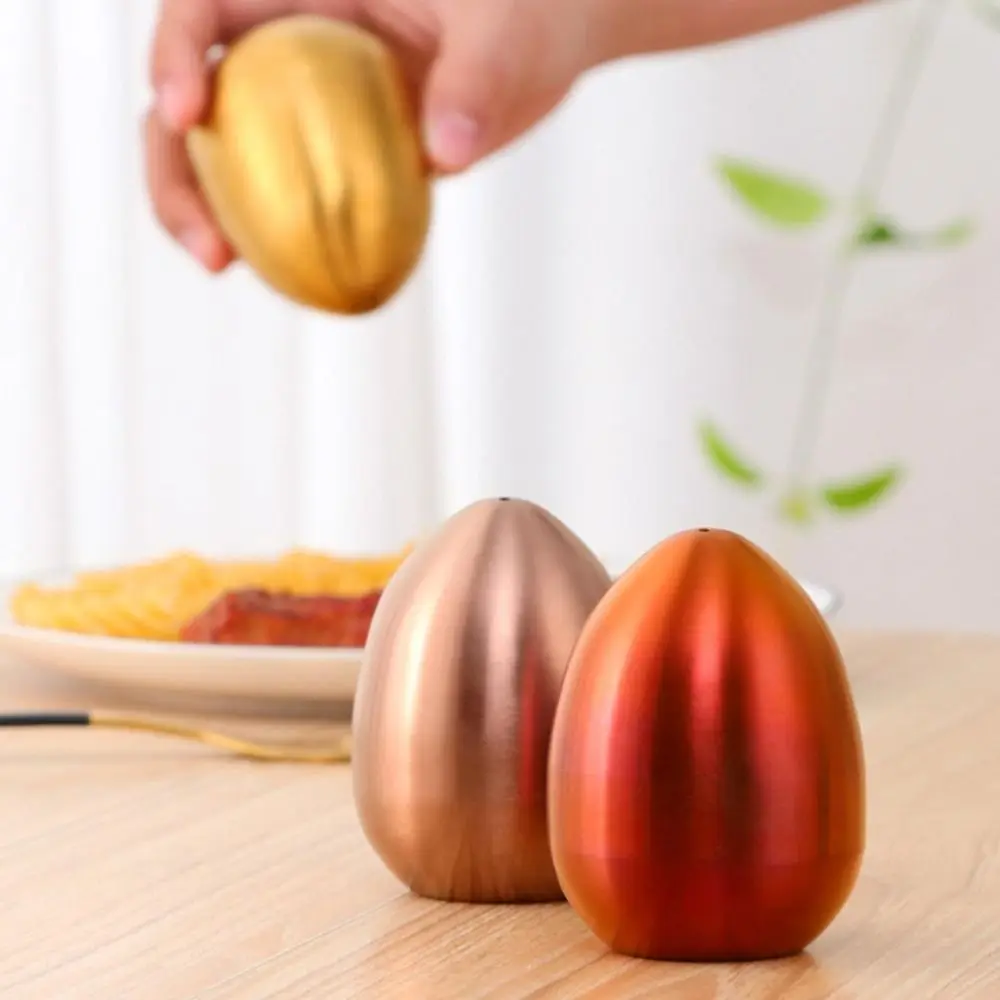 Salt Shaker Salt Pepper Shakers Seasoning Jar Creative Stainless Steel Condiment Jar Utensils Egg Shape Upright 3-hole Seasoning Container