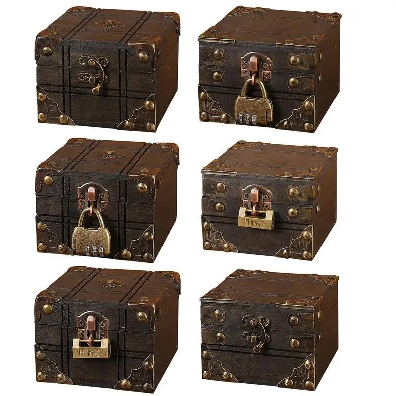 

Mini Wooden Storage Box High Quality Retro Storage Box Vintage Jewelry Lock Box Durable Wooden Desktop Organizer Box for home
